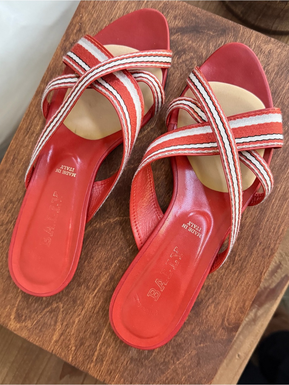 Bally Orange Leather Striped Slide Sandals Made in Italy Women’s US 6 EU 36.5